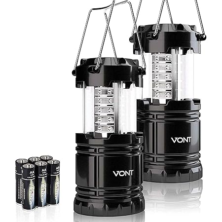 Vont 2 Pack LED Camping Lantern, Portable, Great Addition to: Survival Kits Hurricane, Emergency, Storm, Outages, Outdoor Portable Lantern, Black, Collapsible, Includes Batteries 141［並行輸入］