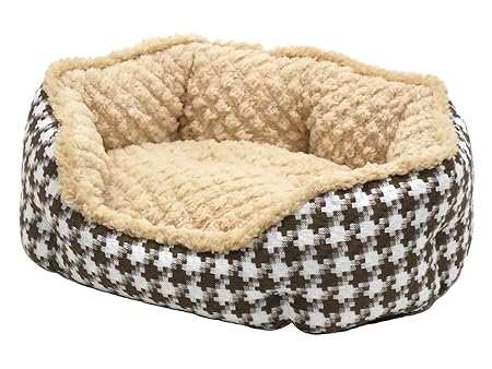 STYRIA あったか キルトボア 千鳥丸形 ペットベッド 犬 猫 ペット ベッド 冬 冬用 通年 暖かい 洗える おしゃれ かわいい ふわふわ 丸 ラウンド リバーシブル (M, ブラウン)