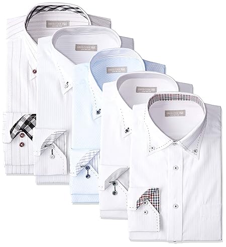 [ドレスコード101] ワイシャツ 福袋 5枚セット 好印象を与えるデザイン 形態安定 透けにくい 中身がわかる Yシャツ ビジネス FUKU-5 メンズ スリムタイプ 首回り39×裄丈82 (日本サイズM相当)