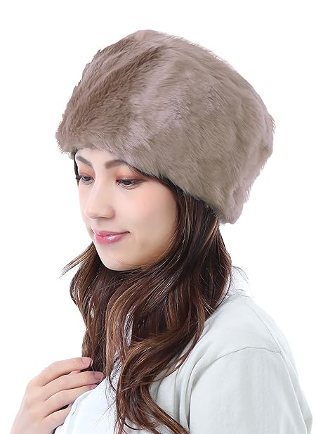 [Drection] 帽子 レディース ファー帽子 ロシア帽子 防寒 冬用 コサック ロシアン モンゴル メンズ 男女兼用 TGY-00233 (グレージュ)