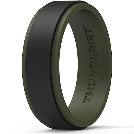 ThunderFit 男性用シリコンウェディングリング 2層ステップエッジ 幅10mm 厚さ2.3mm - 1/4/7バラエティマルチパック, 9.5 - 10 (19.8mm), シリコーン, 宝石なし