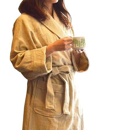 [トランパラン] バスローブ 今治 ストライプ 今治タオル 認定 日本製 速乾 吸水 軽量 薄手 綿100％ メンズ レディース (ベージュ/Lサイズ)