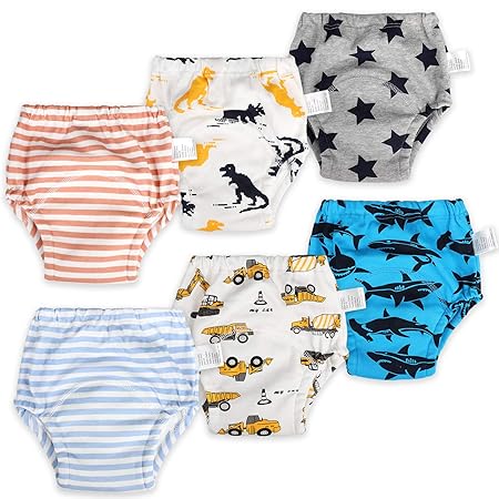 MooMoo Baby 恐竜 トレーニングパンツ 下着 高通気性 ベビートレーニングパンツ 幼児 トイレトレーニング 綿 6枚組 防水層付 男の子 110