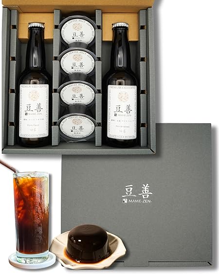 豆善 コーヒー ギフト 高級 瓶入り クラフトコーヒー と コーヒーゼリー の詰め合わせ スペシャリティコーヒーを贅沢に使用 御中元 手土産 熨斗対応 (ボトル2本とゼリー4個)