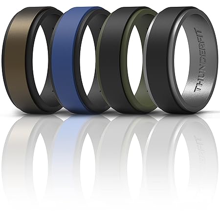 ThunderFit 男性用シリコンウェディングリング 2層ステップエッジ 幅10mm 厚さ2.3mm - 1/4/7バラエティマルチパック, 6.5 - 7 (17.35mm), シリコーン