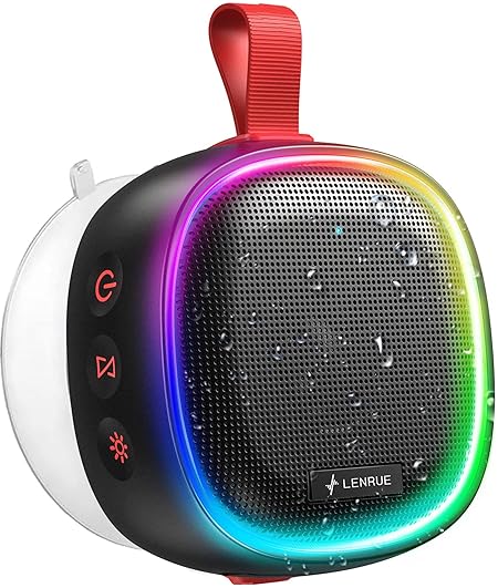 【RGBスピーカー】LENRUE 小型 Bluetooth スピーカー ワイヤレス IPX7防水お風呂スピーカー RBG ライト/防塵/Bluetooth 5.0 / マイク付/Mini/軽量/吸盤付き/フック付き/真のワイヤレスステレオ