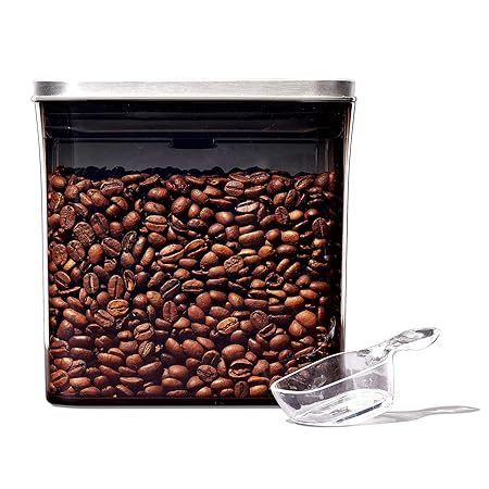 OXO 保存容器 密閉 1.4L ステンレス コーヒー&ティー ポップコンテナ UVカット レクタングル ショート スクープ付き