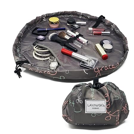 Lay-n-Go Cosmo 巾着コスメ&メイクアップバッグオーガナイザー - ポータブル巾着メイクアップバッグ、ジッパーポケットなど付き - 丈夫で洗濯機洗い可能な旅行用メイクアップバッグ(20インチ、Grit Grace Gratitude), マルチカラー, 20 Inch, 伝統的