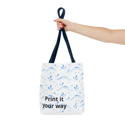 Personalized Blue Floral Print It Your Way Tote Bag
