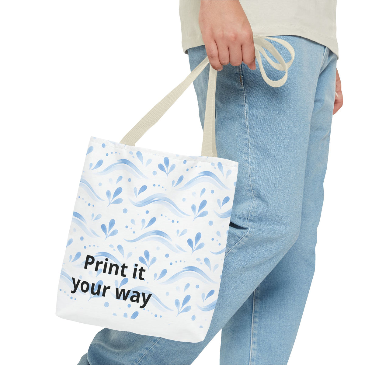 Personalized Blue Floral Print It Your Way Tote Bag