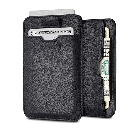 [Vaultskin] スリムなチェルシー カードスリーブ札入れ によるRFID保護付 イタリアンレザー－最大14枚のカード用超薄型カードホルダーデザイン (黒)